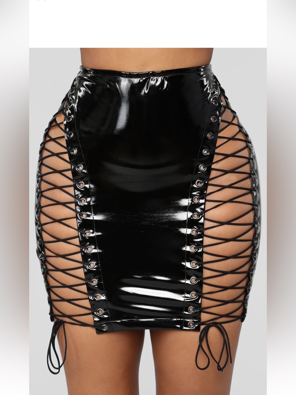 Sexy Black Lace-Up latex Mini Skirt